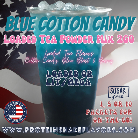 Blue Cotton Candy Loaded Tea Energy Drink Powder Caffeine Sugar Free Energy Water Packets Without Aspartame