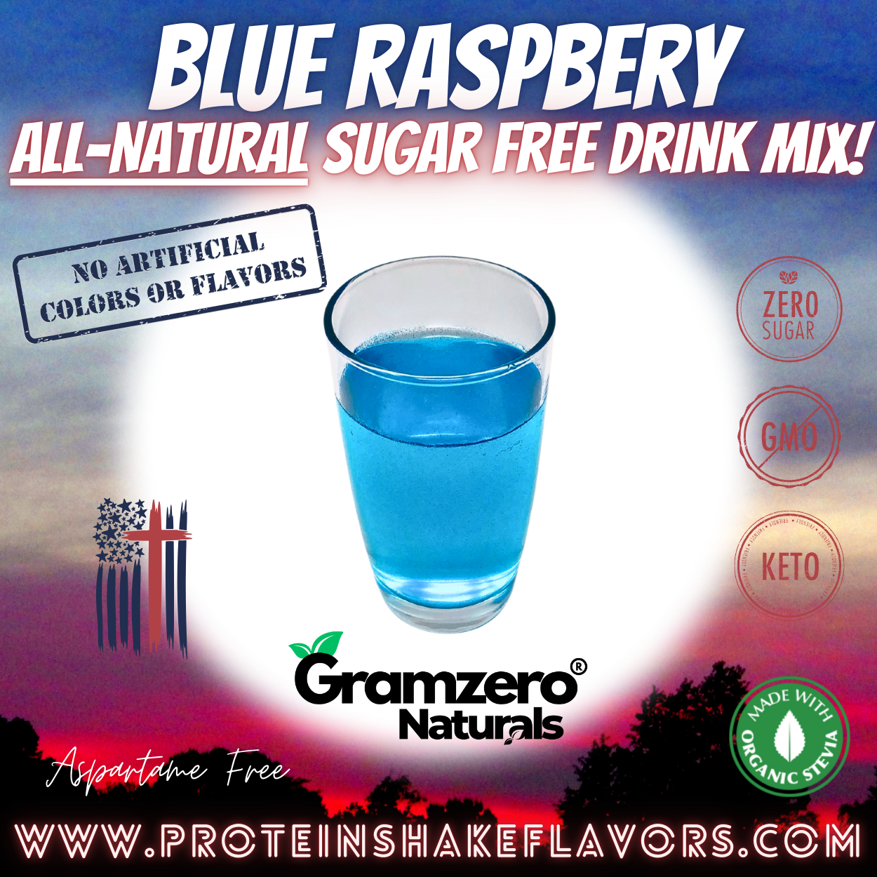 Blue Raspberry All Natural Powdered Drink Mix Sugar Free Drink Mix Without Aspartame or Artificial Sweeteners Loaded Tea Flavoring Non-GMO Keto Friendly GramZero
