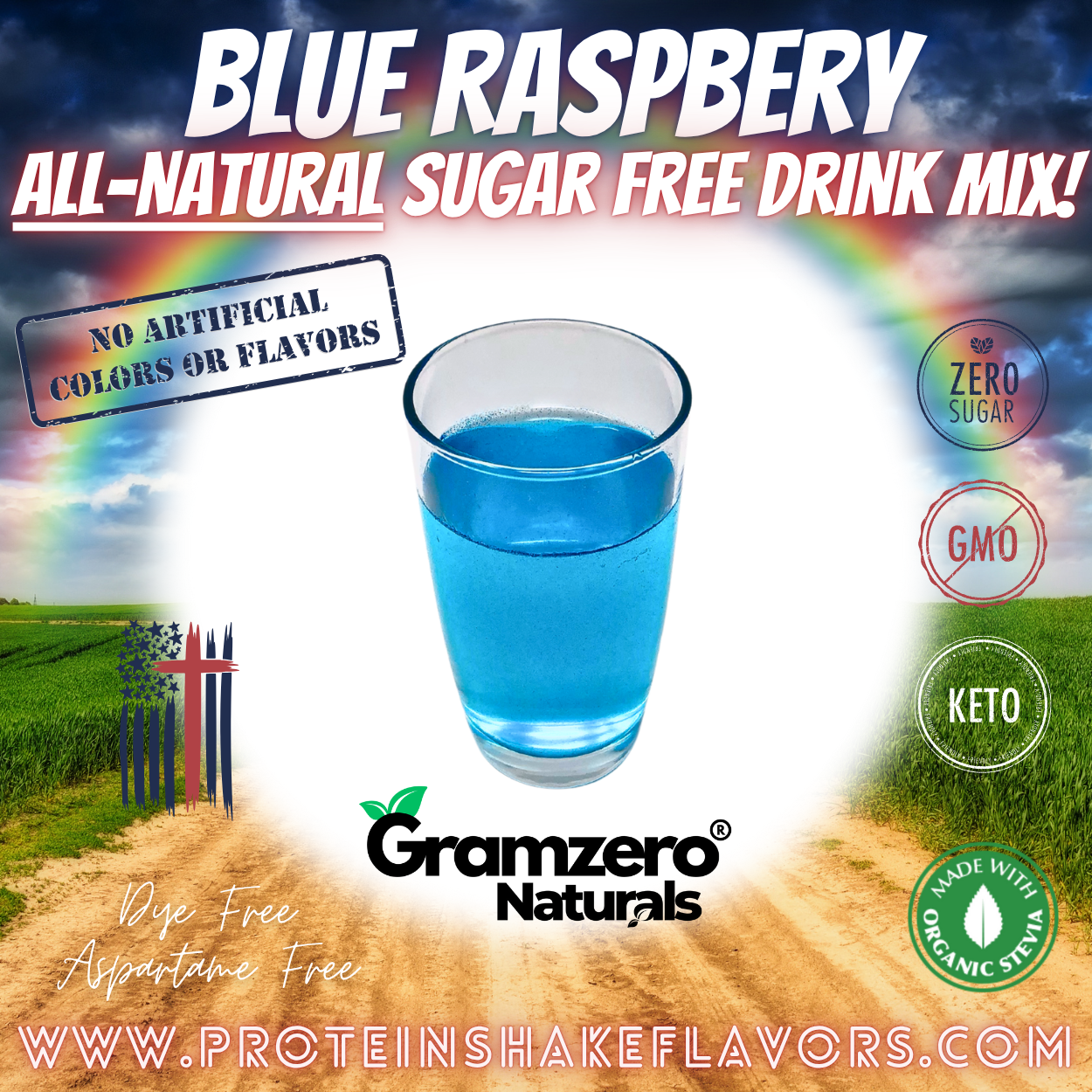 Blue Raspberry All Natural Powdered Drink Mix Sugar Free Drink Mix Without Aspartame or Artificial Sweeteners Loaded Tea Flavoring Non-GMO Keto Friendly GramZero Dye-Free
