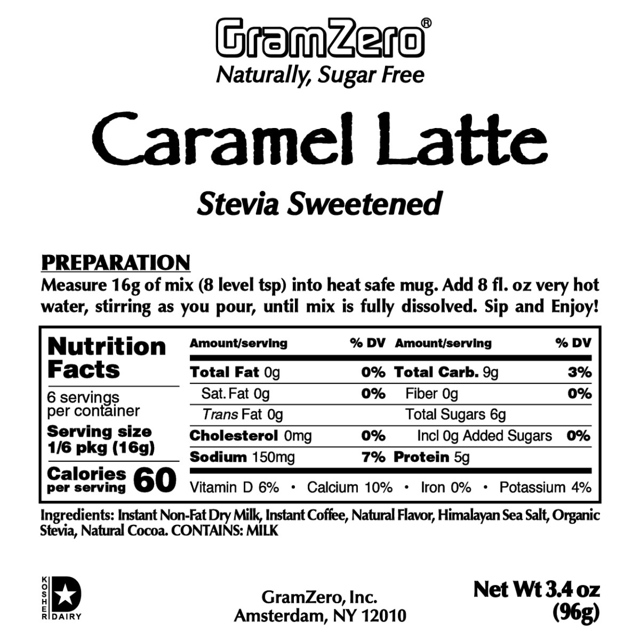 Gramzero Caramel Latte Mix Nutrition and Ingredients