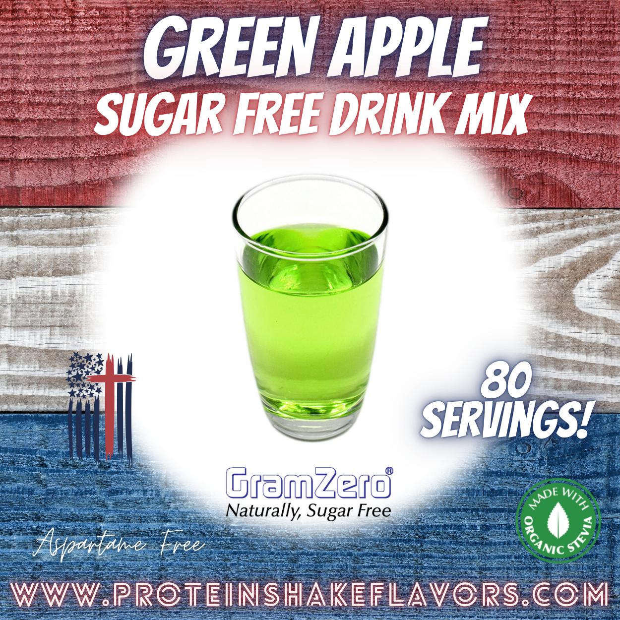 Green Apple Best Sugar Free Beverage Mix for Non Calorie 0 kcal Drinks Zero Calorie Beverage Aspartame Free