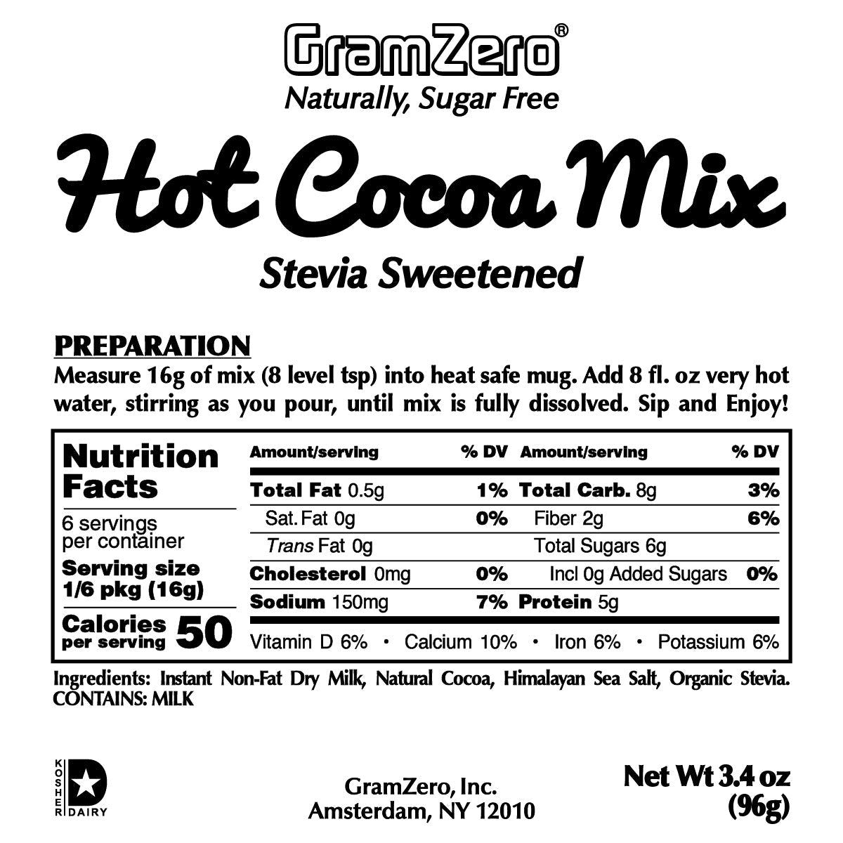 Gramzero Hot Cocoa With Stevia Nutrition and Ingredients