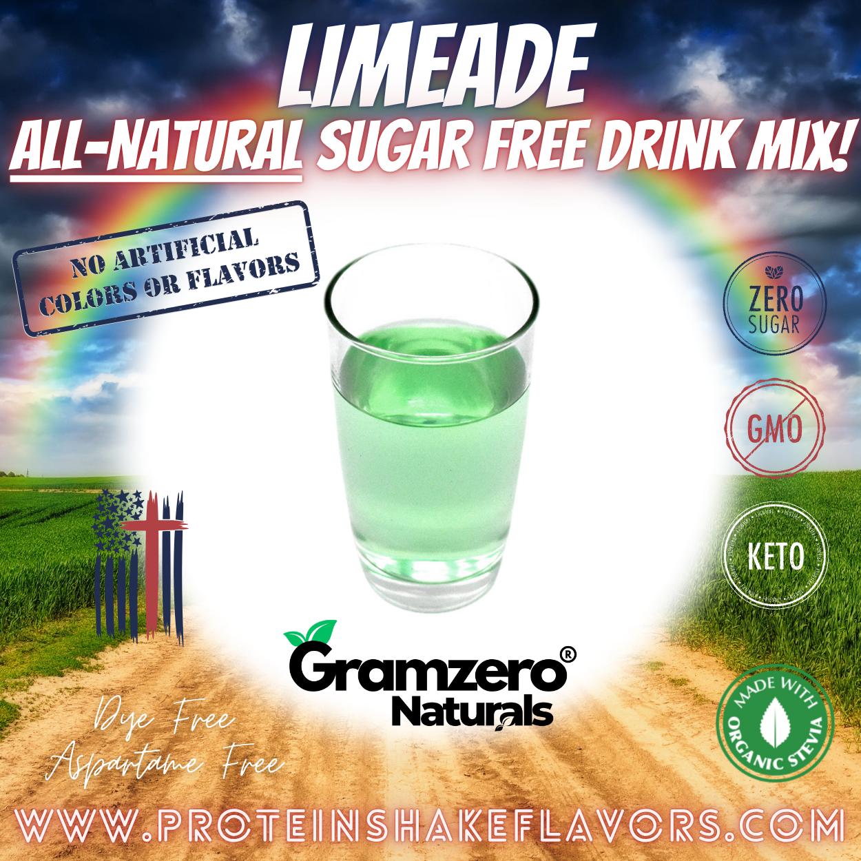 Limeade All Natural Powdered Drink Mix Sugar Free Drink Mix Without Aspartame or Artificial Sweeteners Loaded Tea Flavoring Non-GMO Keto Friendly GramZero Dye-free