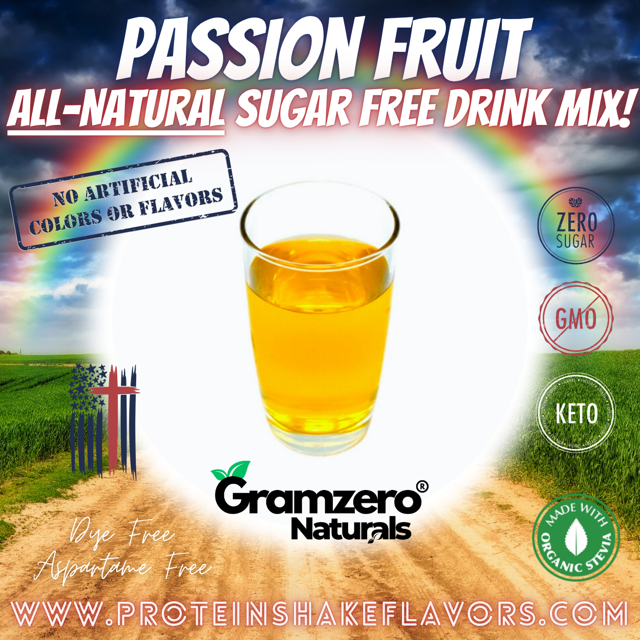 Passion Fruit All Natural Powdered Drink Mix Sugar Free Drink Mix Without Aspartame or Artificial Sweeteners Loaded Tea Flavoring Non-GMO Keto Friendly GramZero Dye-free