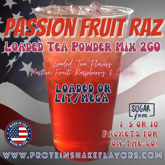 Passion Fruit Raz Loaded Tea Energy Drink Powder Caffeine Sugar Free Energy Water Packets Without Aspartame