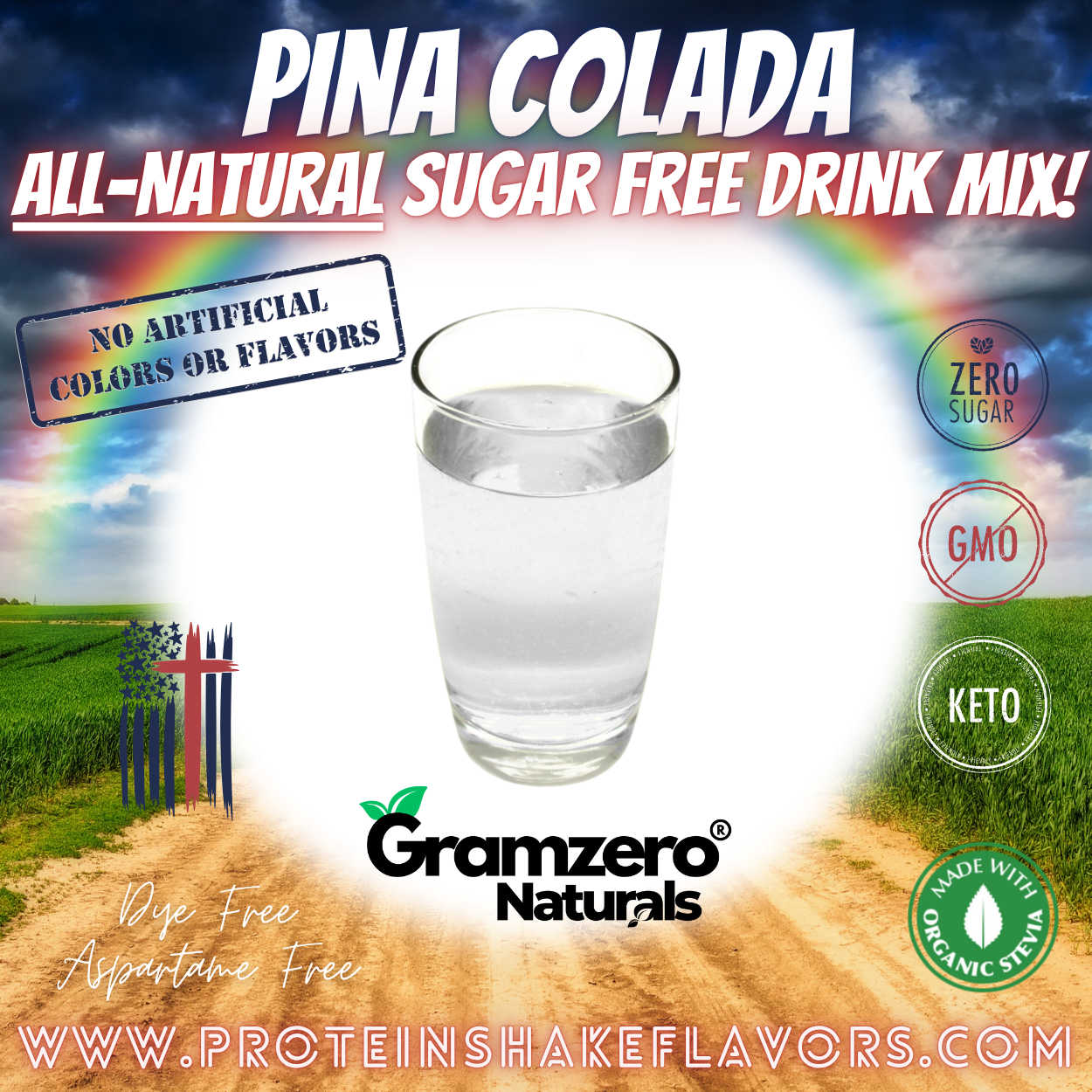 Pina Colada All Natural Powdered Drink Mix Sugar Free Drink Mix Without Aspartame or Artificial Sweeteners Loaded Tea Flavoring Non-GMO Keto Friendly GramZero Dye-Free