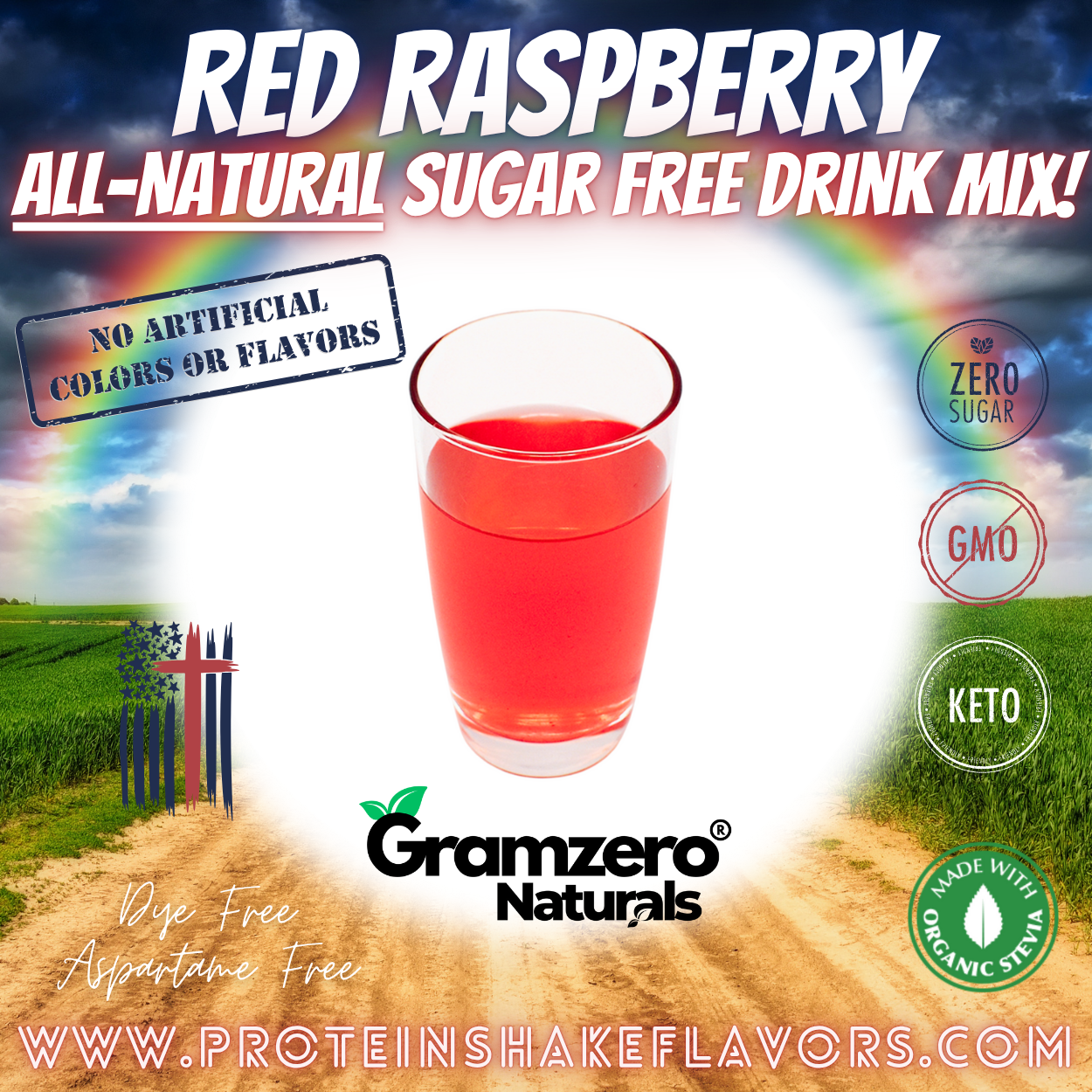 Red Raspberry All Natural Powdered Drink Mix Sugar Free Drink Mix Without Aspartame or Artificial Sweeteners Loaded Tea Flavoring Non-GMO Keto Friendly GramZero Dye-Free