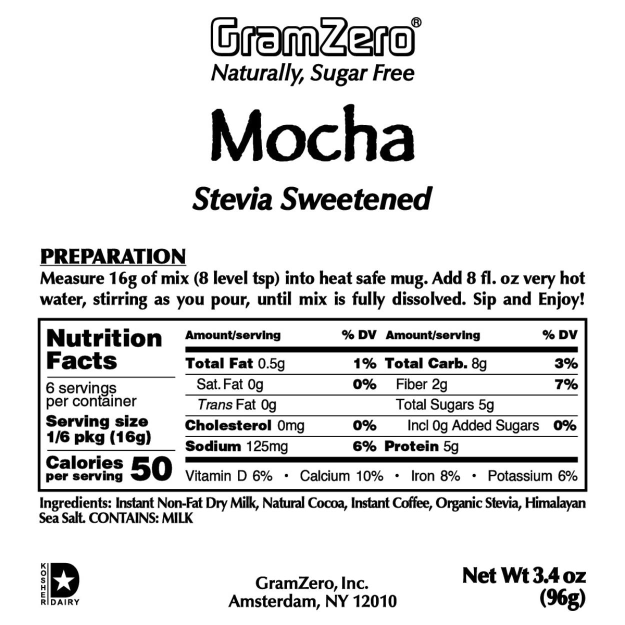 Gramzero Mocha Mix Nutrition and Ingredients