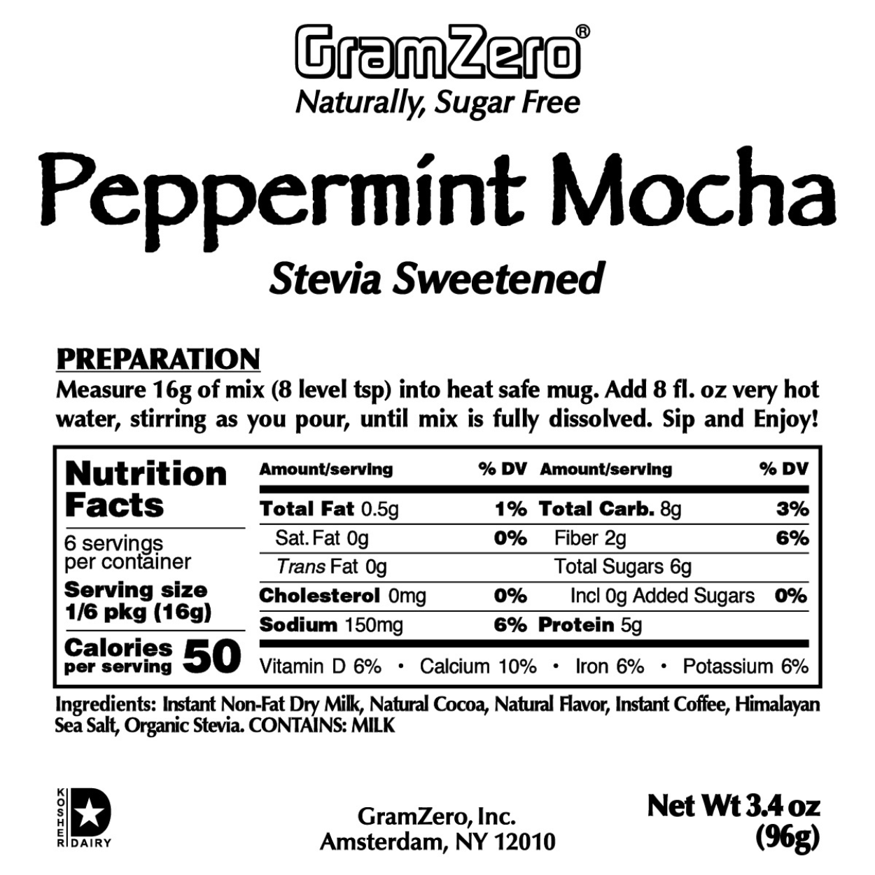 Gramzero Peppermint Mocha Mix Nutrition and Ingredients