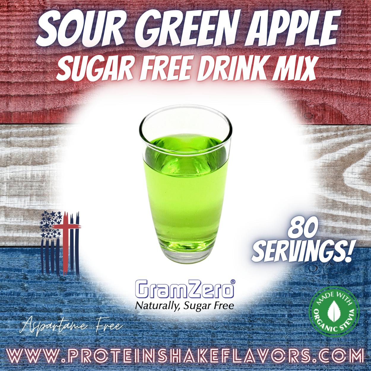 Sour Green Apple Best Sugar Free Beverage Mix for Non Calorie 0 kcal Drinks Zero Calorie Beverage Aspartame Free