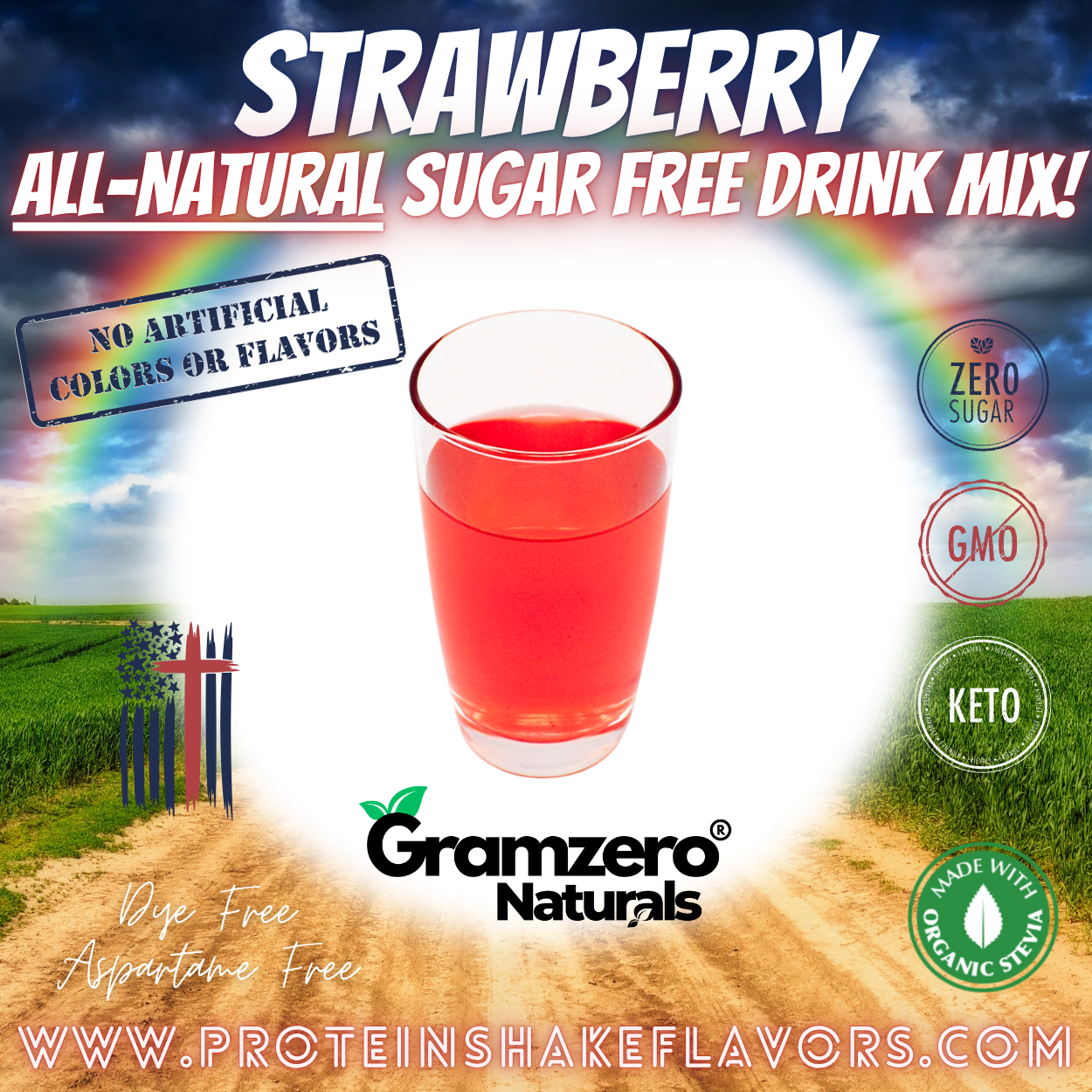 Strawberry All Natural Powdered Drink Mix Sugar Free Drink Mix Without Aspartame or Artificial Sweeteners Loaded Tea Flavoring Non-GMO Keto Friendly GramZero Dye-Free