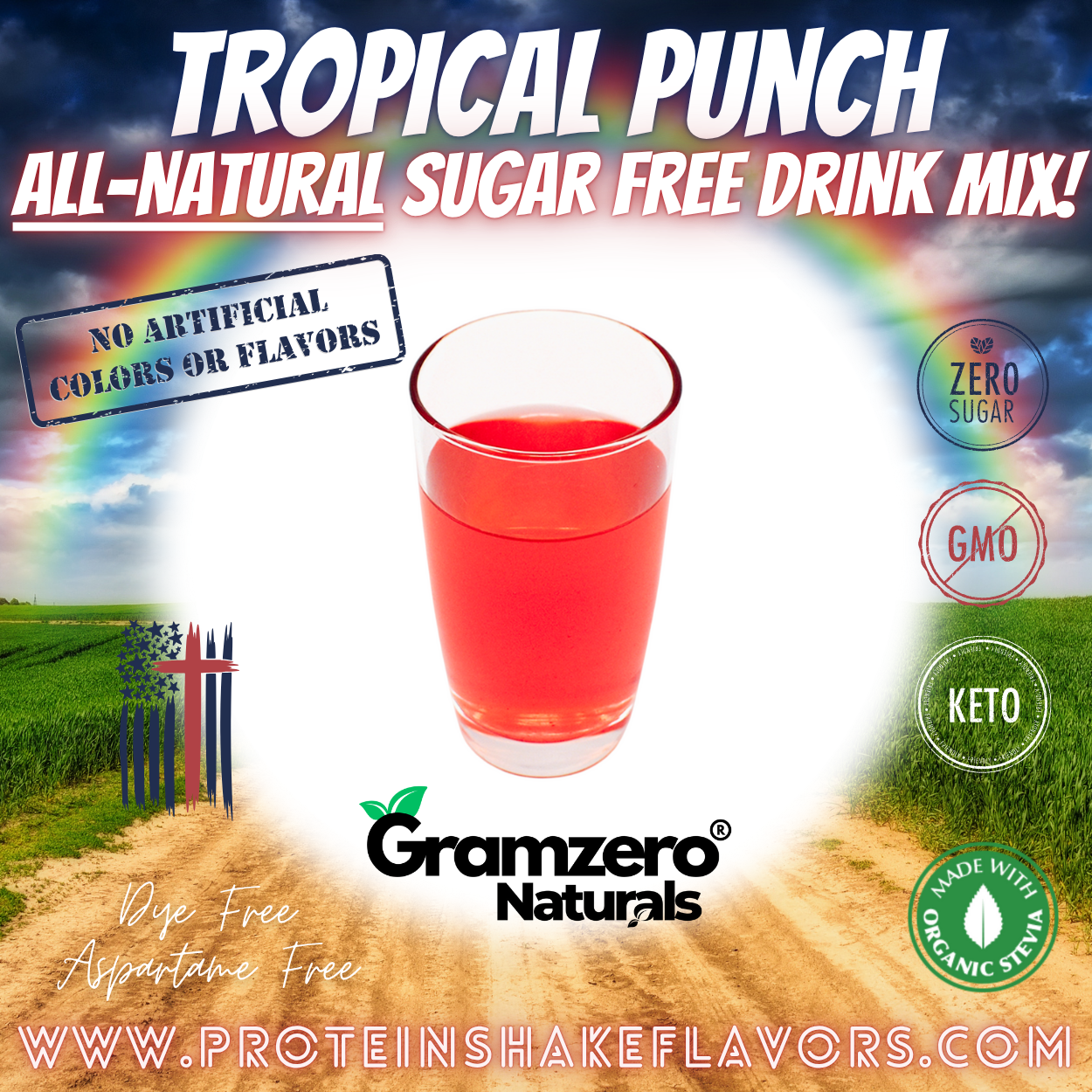 Tropical Punch All Natural Powdered Drink Mix Sugar Free Drink Mix Without Aspartame or Artificial Sweeteners Loaded Tea Flavoring Non-GMO Keto Friendly GramZero Dye-Free