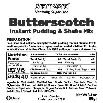 Butterscotch Gramzero Sugar Free Pudding Mix Without Aspartame Ingredients and Nutrition