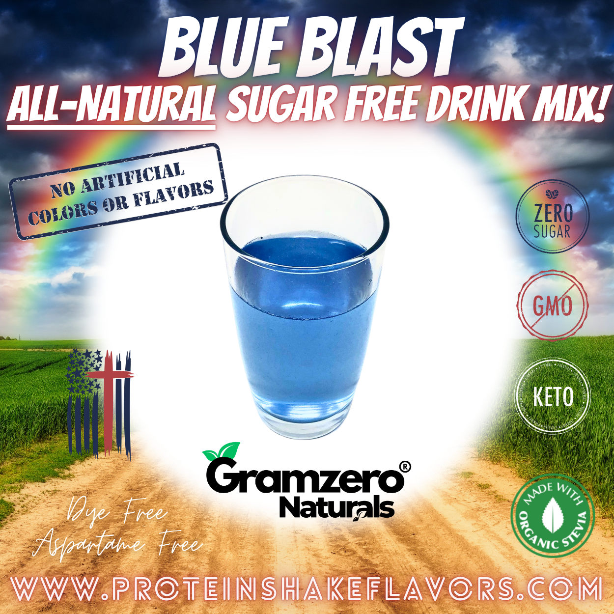 Blue Blast All Natural Powdered Drink Mix Sugar Free Drink Mix Without Aspartame or Artificial Sweeteners Loaded Tea Flavoring Non-GMO Keto Friendly GramZero Dye-free