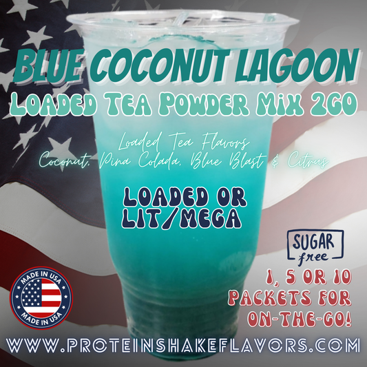 Blue Coconut Lagoon Loaded Tea Energy Drink Powder Caffeine Sugar Free Energy Water Packets Without Aspartame