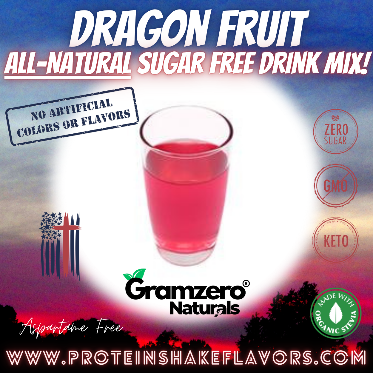 Dragon Fruit All Natural Powdered Drink Mix Sugar Free Drink Mix Without Aspartame or Artificial Sweeteners Loaded Tea Flavoring Non-GMO Keto Friendly GramZero