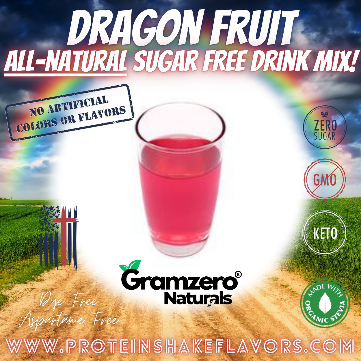 Dragon Fruit All Natural Powdered Drink Mix Sugar Free Drink Mix Without Aspartame or Artificial Sweeteners Loaded Tea Flavoring Non-GMO Keto Friendly GramZero Dye-Free
