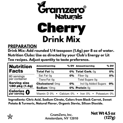 ALL NATURAL Sugar Free Drink Mix: CHERRY 🍒 Dye-Free 0 Calorie Beverage