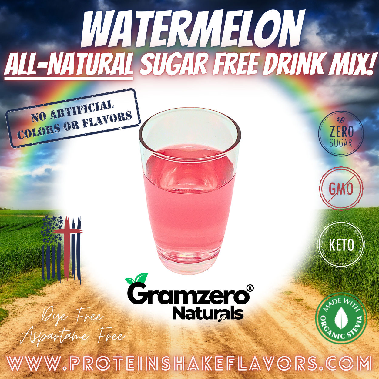 Watermelon All Natural Powdered Drink Mix Sugar Free Drink Mix Without Aspartame or Artificial Sweeteners Loaded Tea Flavoring Non-GMO Keto Friendly GramZero Dye-Free